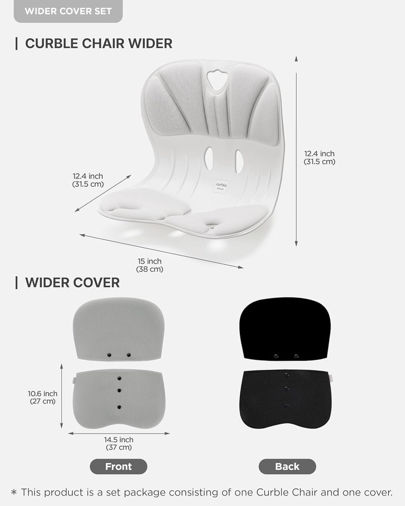 curble Wider(Standard Wide) Cover Set – Lower Back Support Chair with Detachable Cover, Lumbar Support Back Posture Corrector, Back Pain Relief (Set Grey) - Image 2